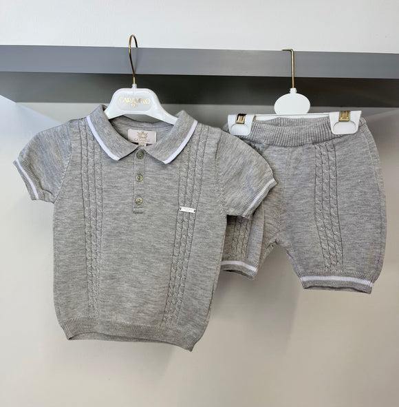 Caramelo SS23 Boys Cable Knit Polo Shorts Set - Grey
