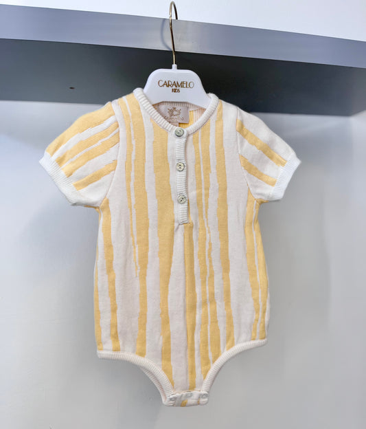 Caramelo SS23 Boys Stripe Knit Romper - Lemon