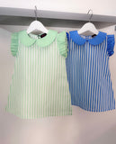 Girls Stripe Frill Sleeve Dress in Mint