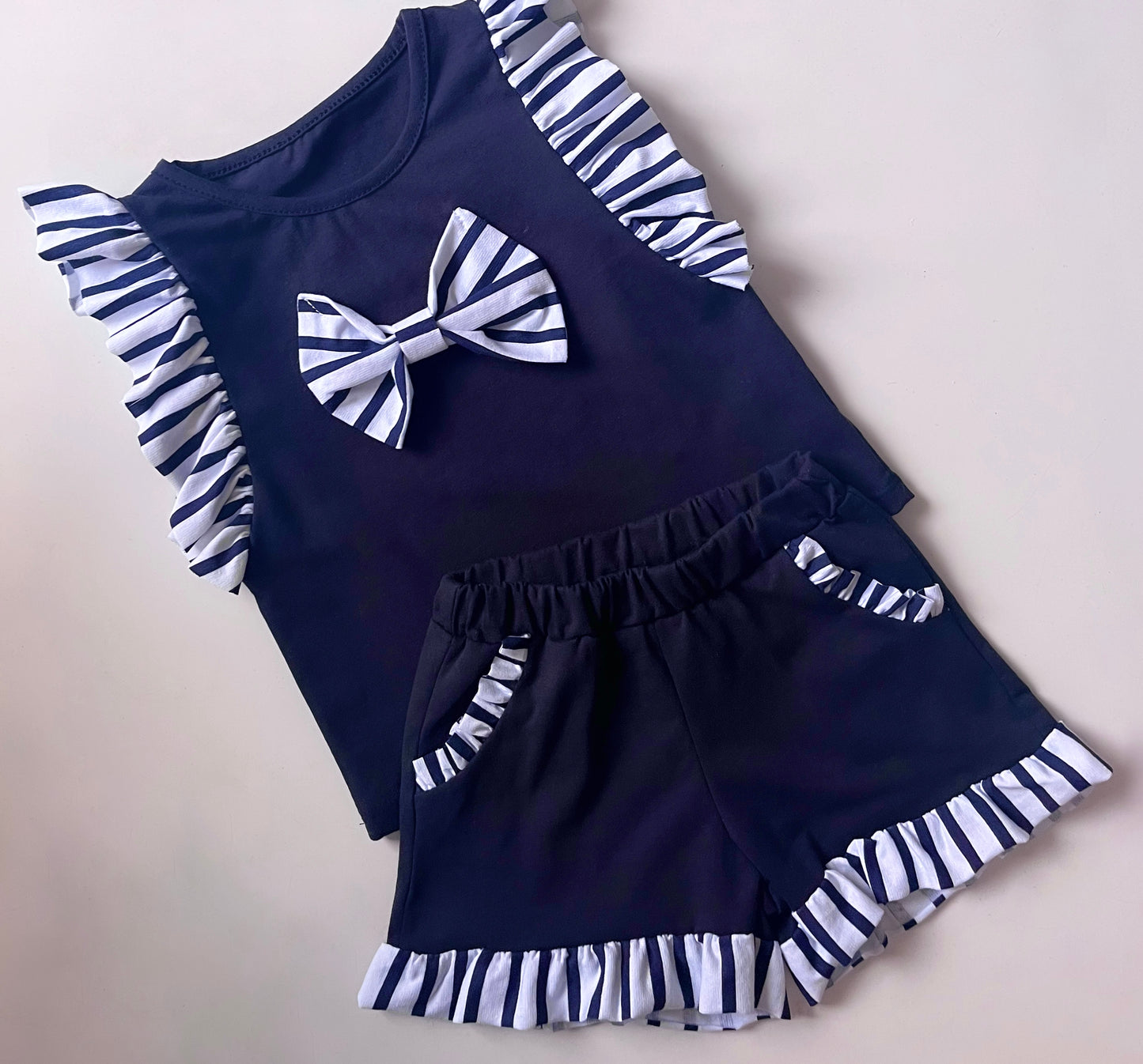 Girls Frills Shorts Set in Navy