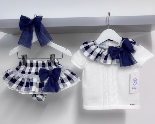 Rahigo SS23 Check 2 Piece Set in White/Navy - 231112