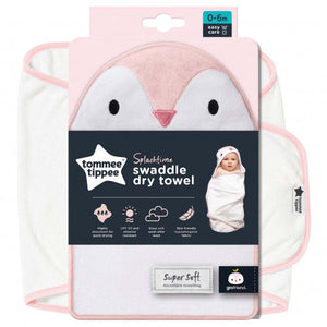 Tommee Tippee Penny The Penguin Swaddle Dry Baby Towel (0 - 6 months) Pink