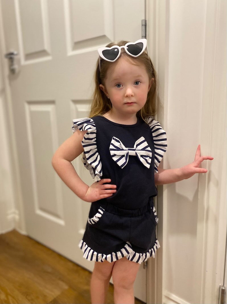 Girls Frills Shorts Set in Navy