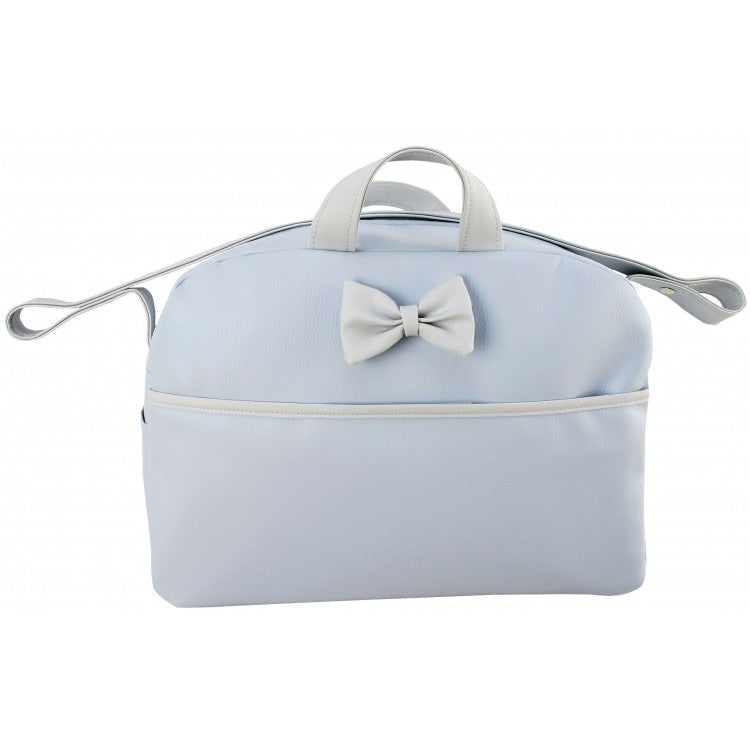 Spanish Changing Bag with Bow/Pocket - Pink & Grey or Blue & Grey