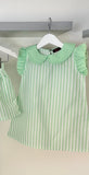 Girls Stripe Frill Sleeve Dress in Mint