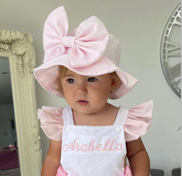 Girls Waffle Sun Hat with Bow in Pink