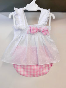 Calamaro SS23 Pink Gingham Swiss Dot Sleeveless Set