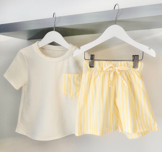 Boys Stripe T Shirt & Shorts Set in Lemon