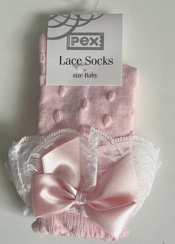 Knee High Lace Bow Socks Pink