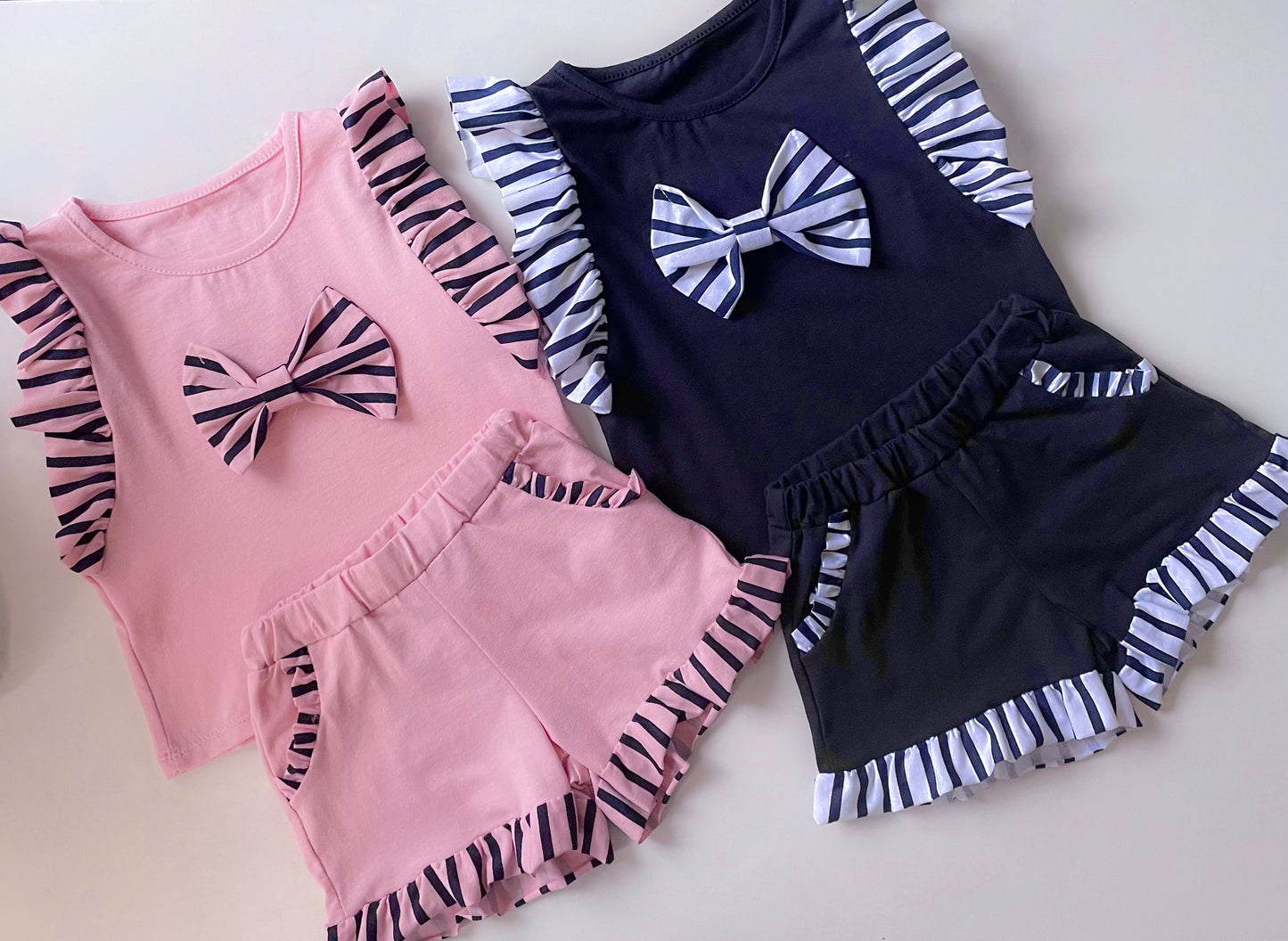 Girls Frills Shorts Set in Navy