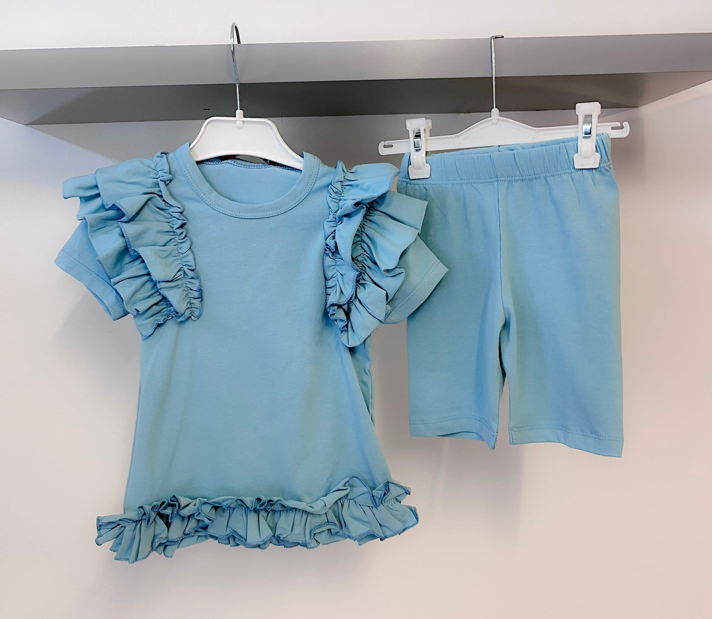 Girls Ruffle Top & Cycling Shorts Set in Blue