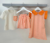 Girls Orange Stripe Dress with Frill Sleeves