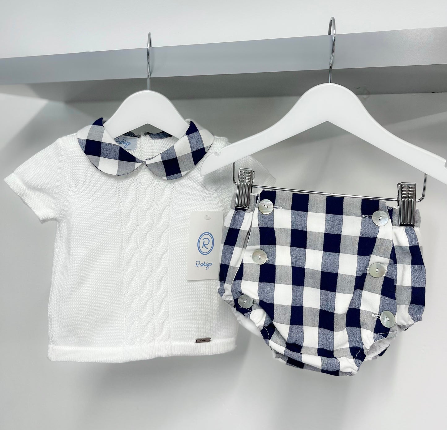 Rahigo Boys Check 2 Piece Set in White/Navy - 231115