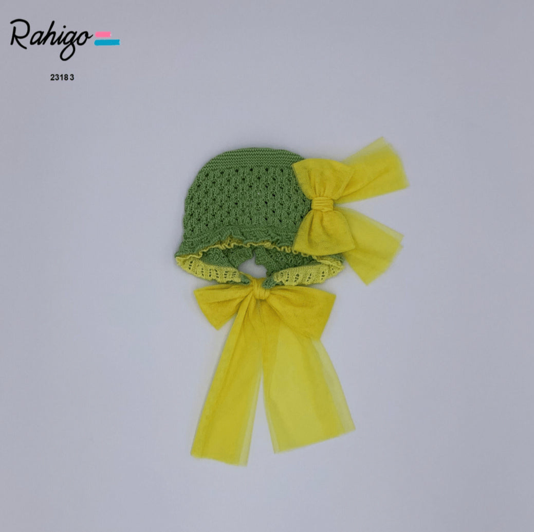 Rahigo SS23 Girls Bonnet in Green/Lemon - 23183