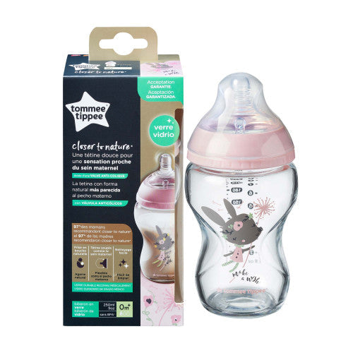 Tommee Tippee Closer to Nature Bottle 250ml Glass Pink Decorated