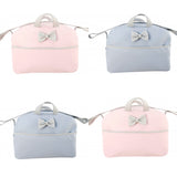 Spanish Changing Bag with Bow/Pocket - Pink & Grey or Blue & Grey