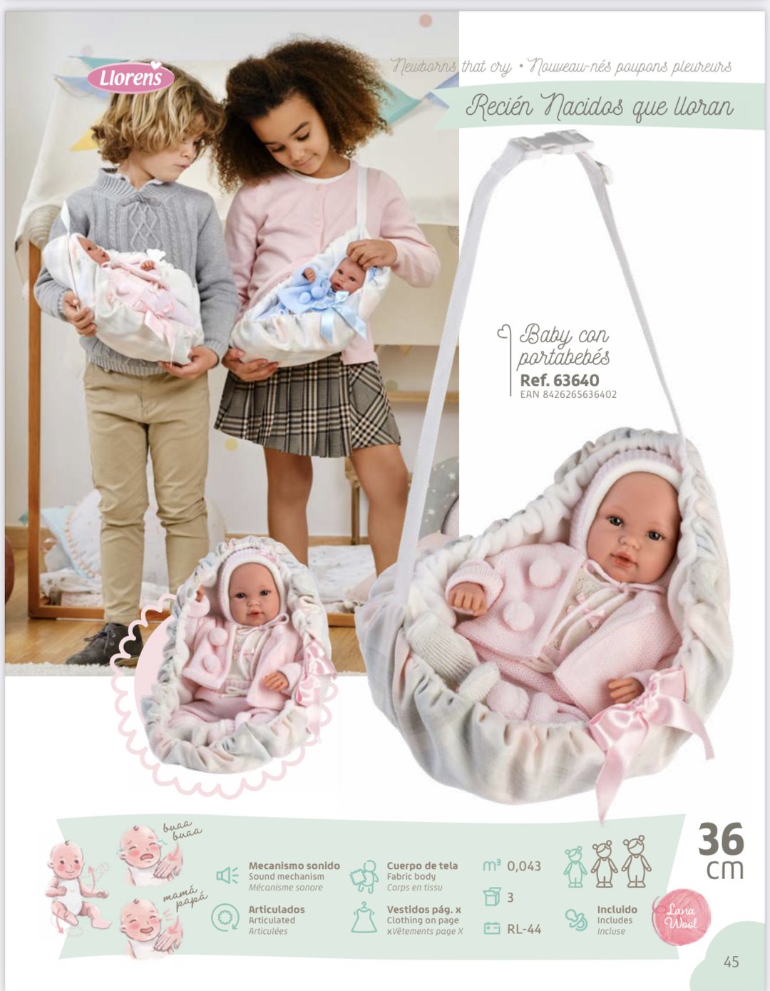 Llorens Spanish Doll in Carrier - Pink 63640