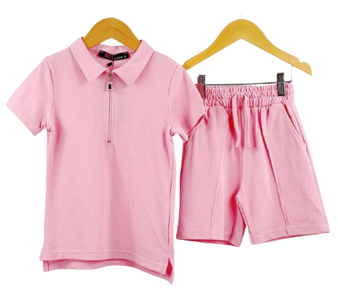 Boys Collar Shorts Set in Pink