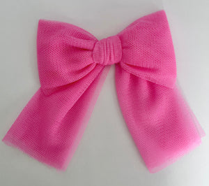 Rahigo Tulle Hair Bow on Clip in Fuschia Pink - 231123