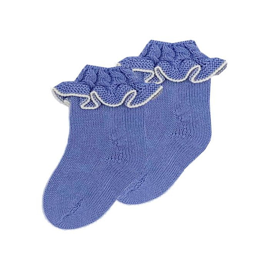 Rahigo SS22 Frill Socks in Blue/Cream - 22175