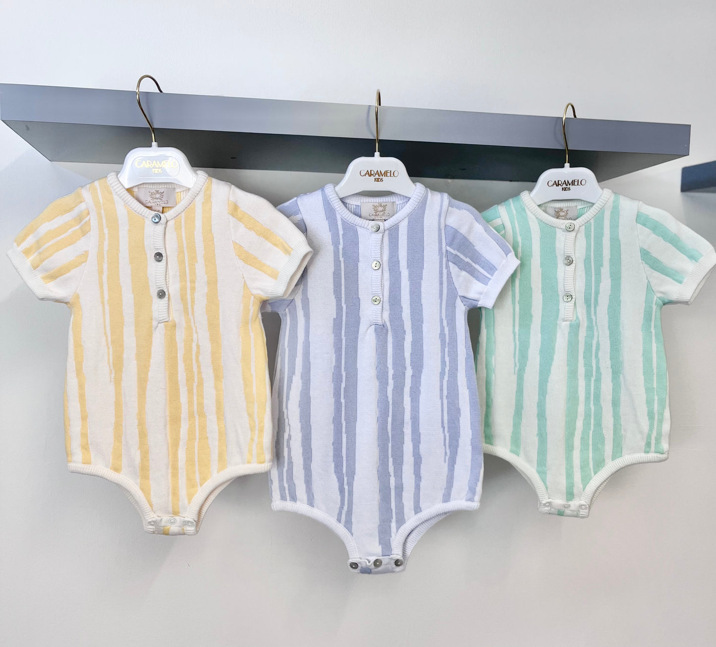 Caramelo SS23 Boys Stripe Knit Romper - Lemon