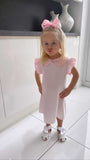 Girls Pink Candy Stripe Dress with Frill Sleeves