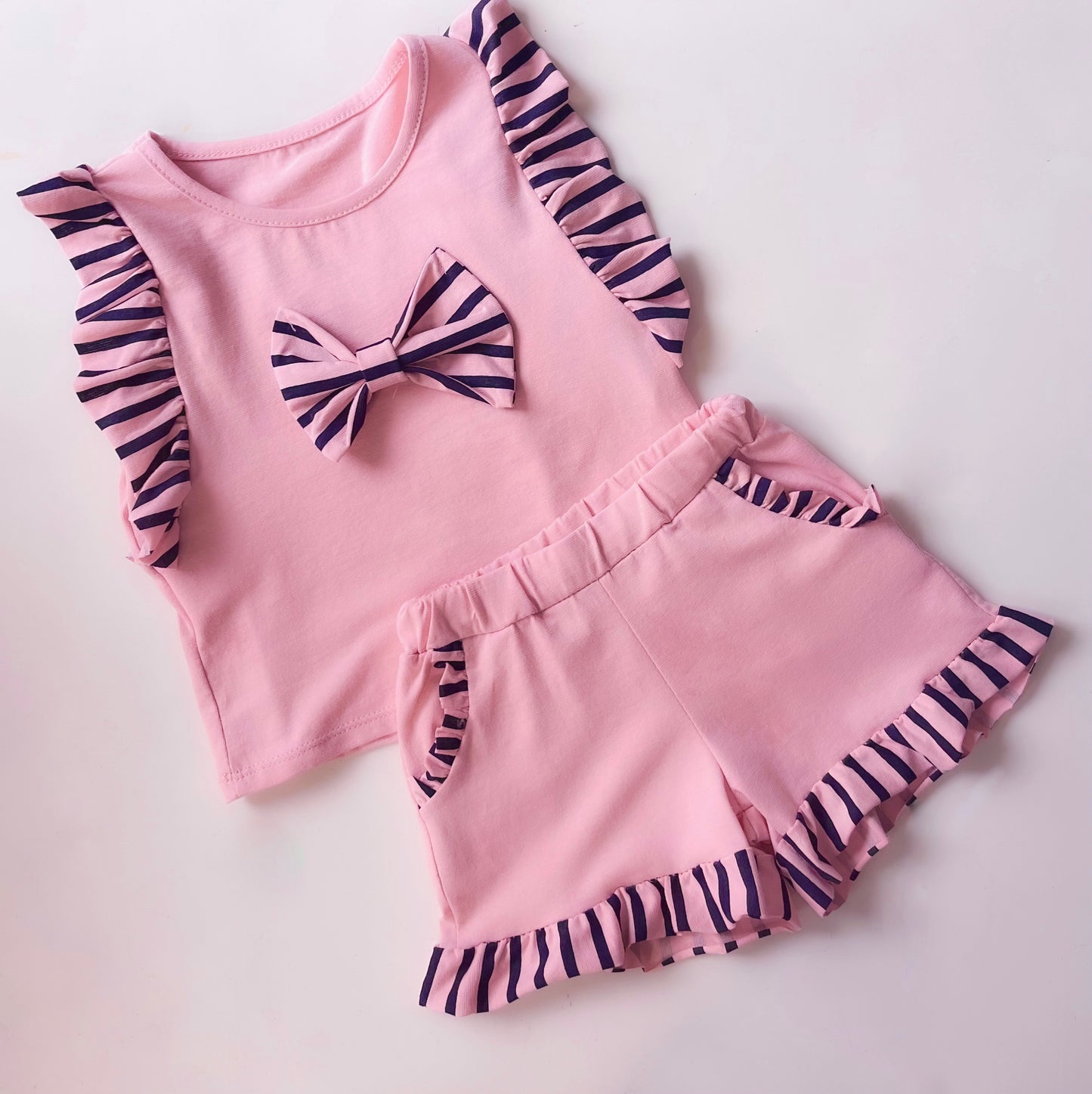 Girls Frills Shorts Set in Pink