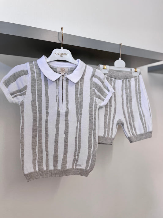 Caramelo SS23 Boys Stripe Knit Shorts Set - Grey