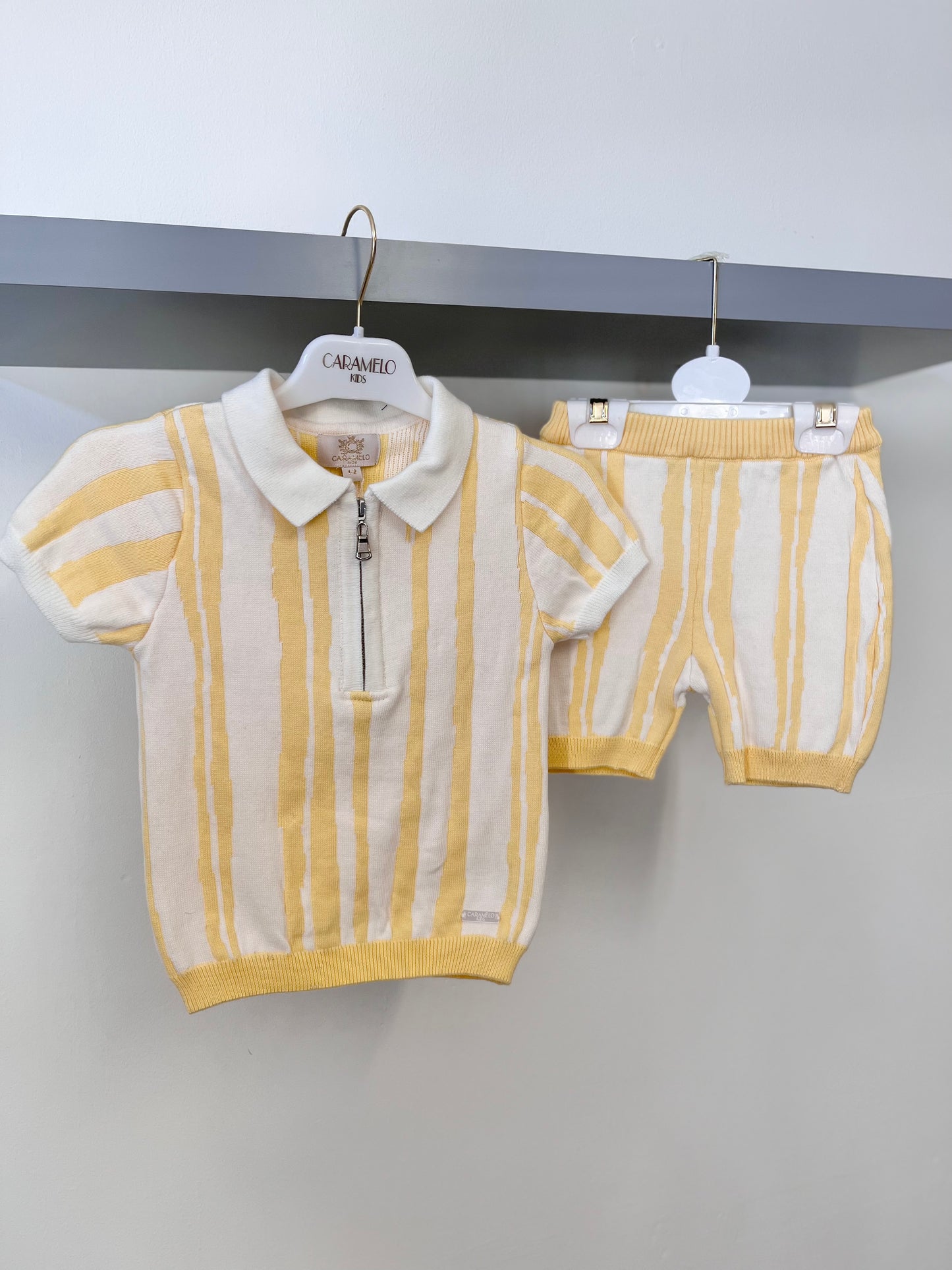 Caramelo SS23 Boys Stripe Knit Shorts Set - Lemon