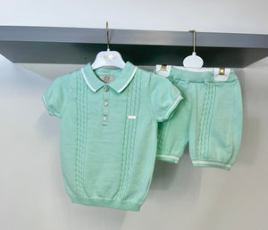 Caramelo SS23 Boys Cable Knit Polo Shorts Set - Mint