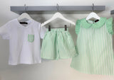 Girls Stripe Frill Sleeve Dress in Mint