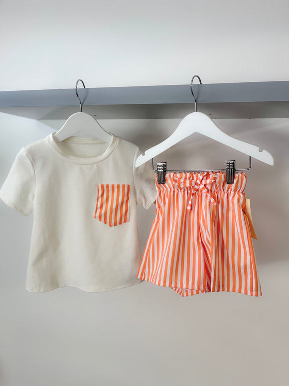 Boys Stripe T Shirt & Shorts Set in Orange