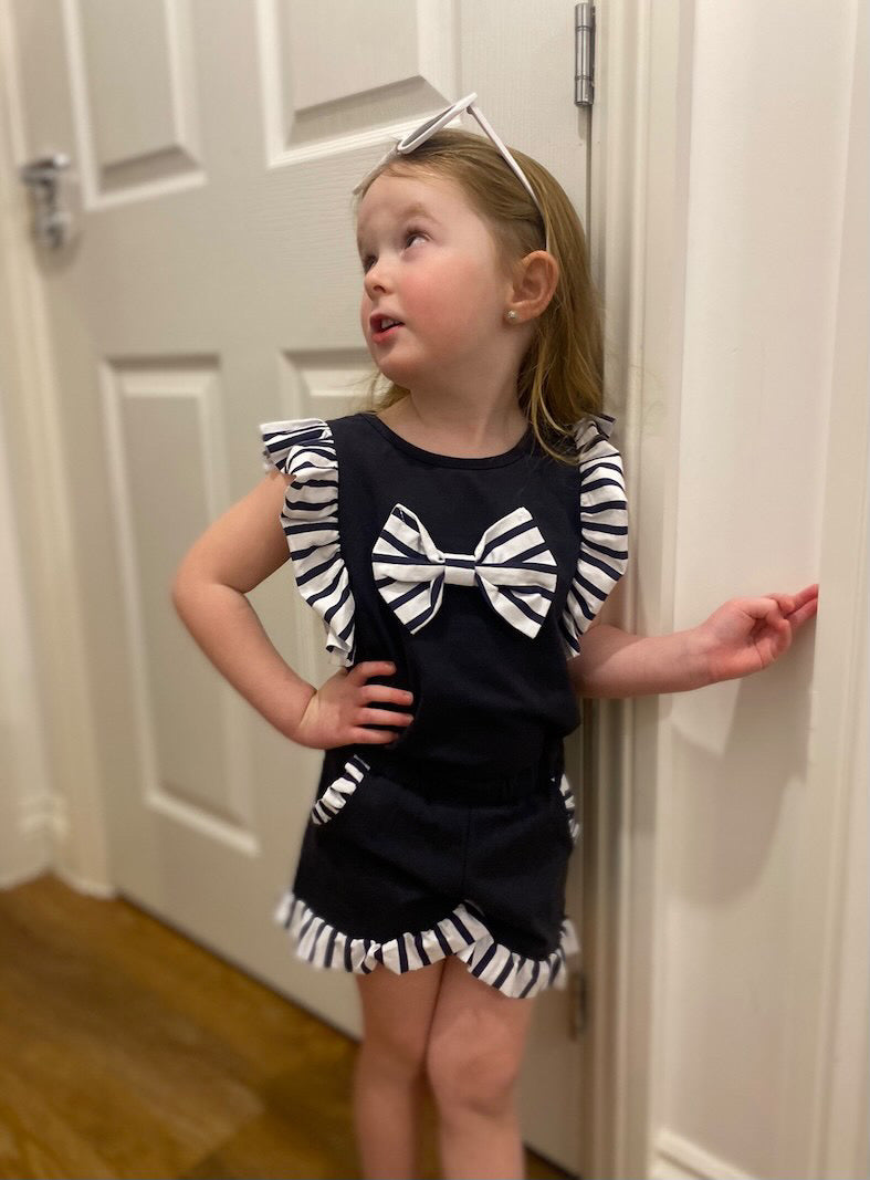 Girls Frills Shorts Set in Navy