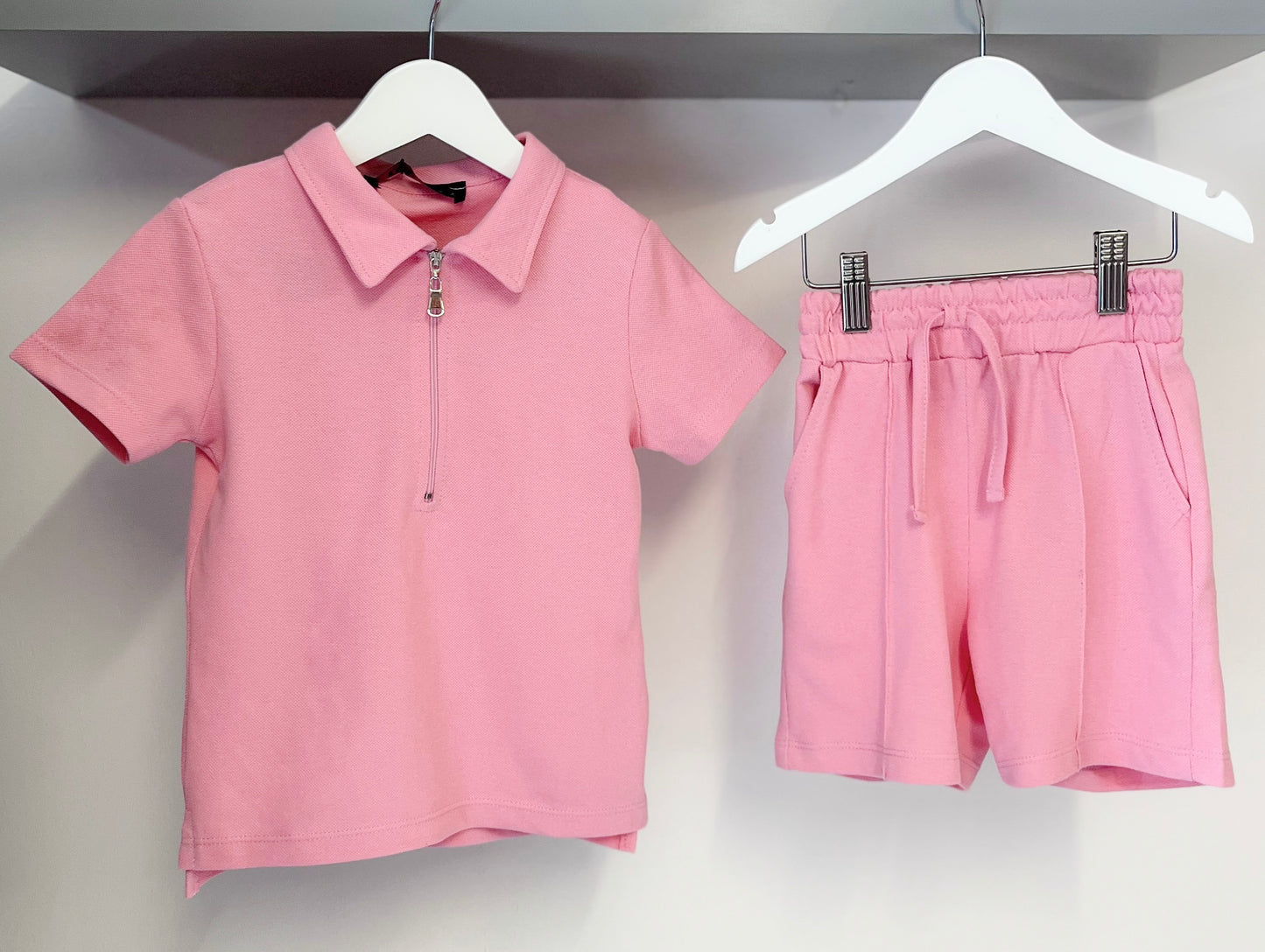 Boys Collar Shorts Set in Pink