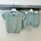 Caramelo SS23 Boys Cable Knit Polo Shorts Set - Duck Egg Blue