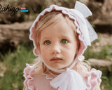 Rahigo SS23 Girls Bonnet in White/Pink - 23112