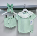 Rahigo SS23 Girls Frill Collar Shorts Set in Mint - 231121