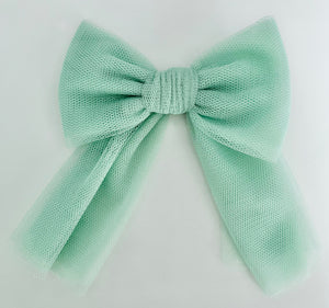 Rahigo Tulle Hair Bow on Clip in Mint - 231123