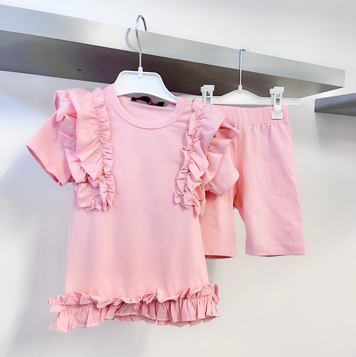 Girls Ruffle Top & Cycling Shorts Set in Pink