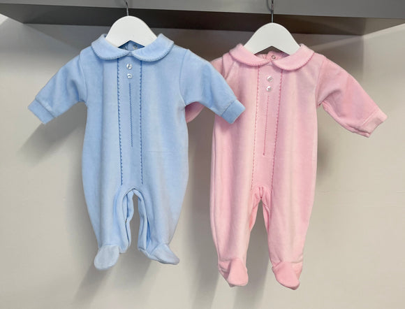Baby Velour Sleepsuits in Blue or Pink