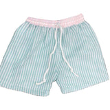 Boys Swim Shorts in Mint Green with Pink Trim