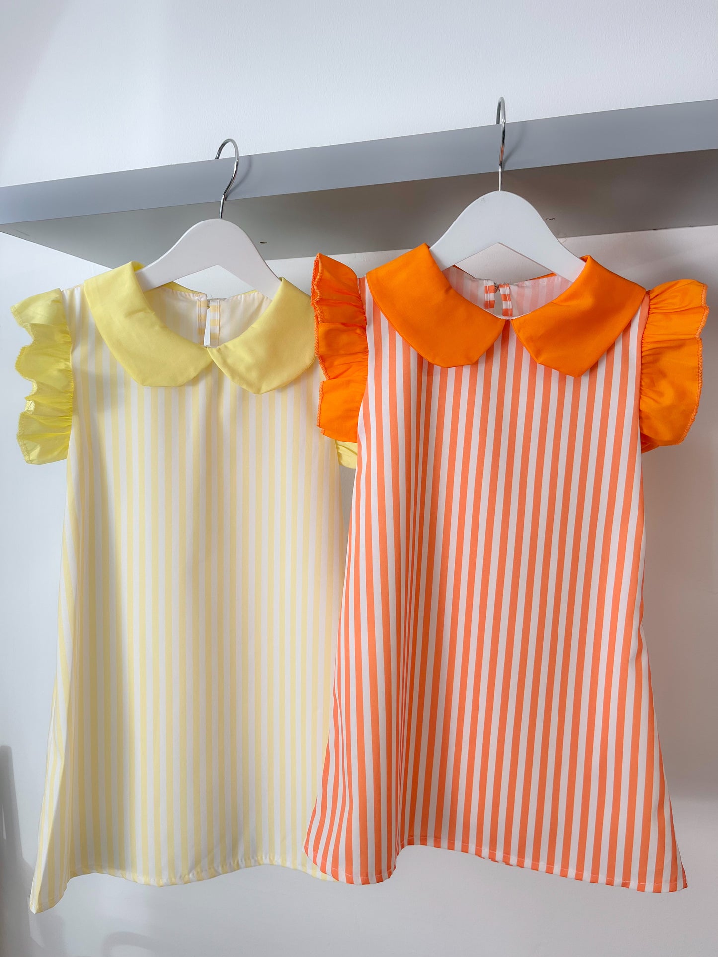 Girls Orange Stripe Dress with Frill Sleeves