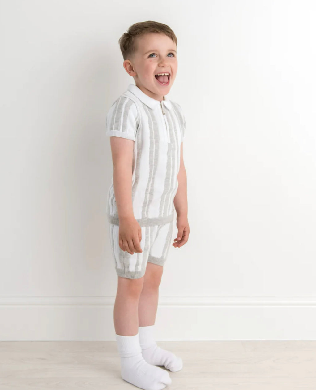 Caramelo SS23 Boys Stripe Knit Shorts Set - Grey