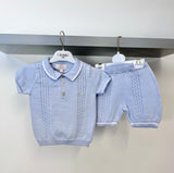 Caramelo SS23 Boys Cable Knit Polo Shorts Set - Sky Blue