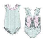 Girls Swimsuit in Mint Green with Pink