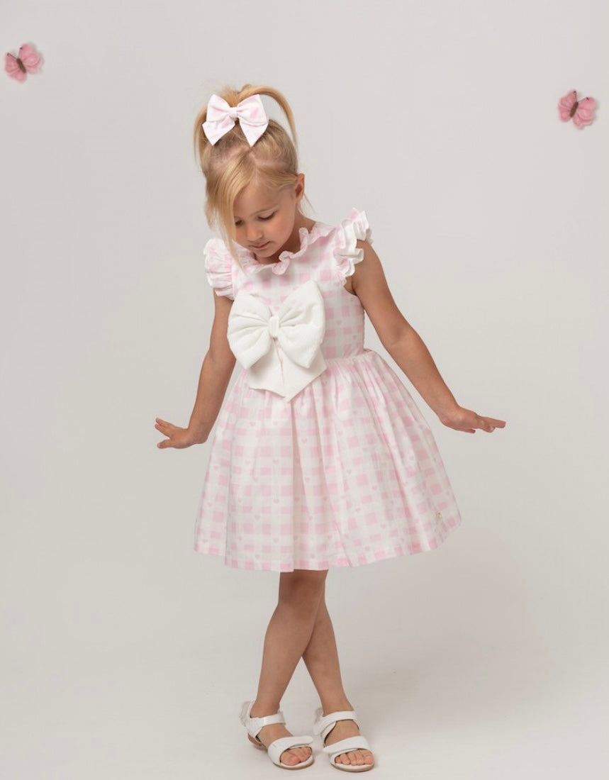 Caramelo Kids Heart Checked Dress & Headband in Pink