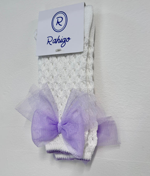 Rahigo SS23 Bow Socks in White/Lilac - 23185