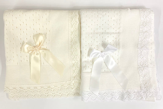 Spanish Lace Trim Blanket / Shawl in White or Cream