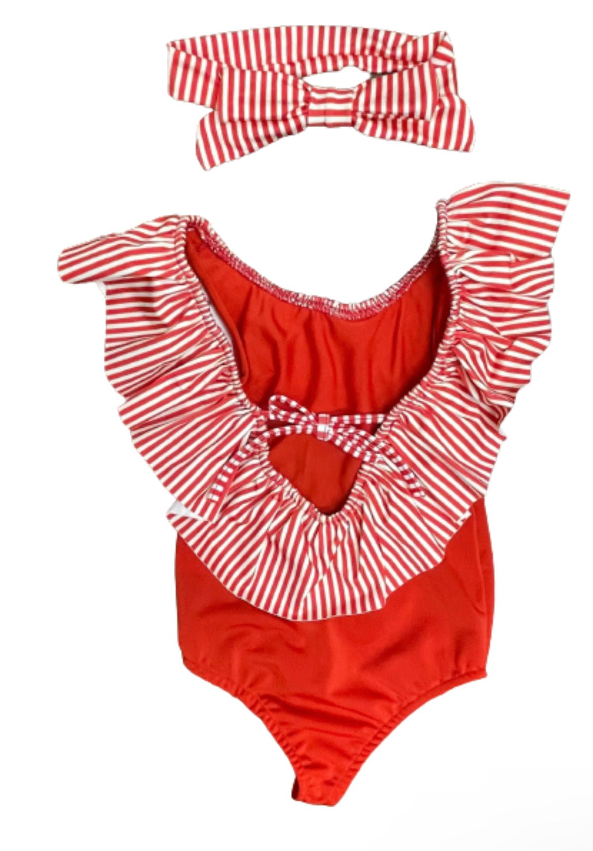 Girls Red Stripe Swimsuit & Headband