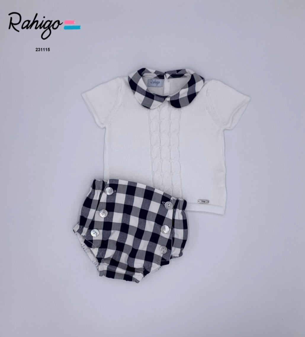 Rahigo Boys Check 2 Piece Set in White/Navy - 231115